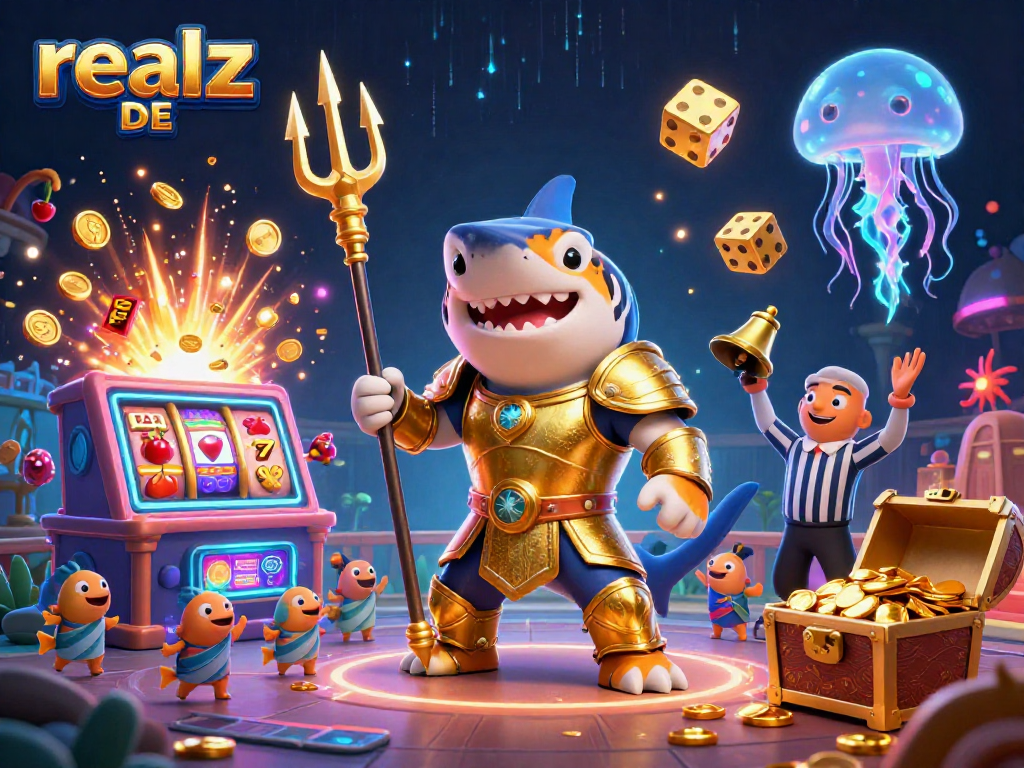 Erlebe realz DE mit einem aufregenden Slot-Jackpot in einer dynamischen Unterwasser-Casino-Szene.