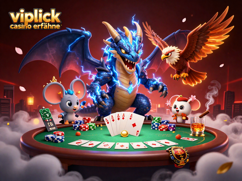 Erleben Sie spannende VIPLuck Casino Erfahrungen mit einem mächtigen Drachen und Glücksspiel-Elementen.