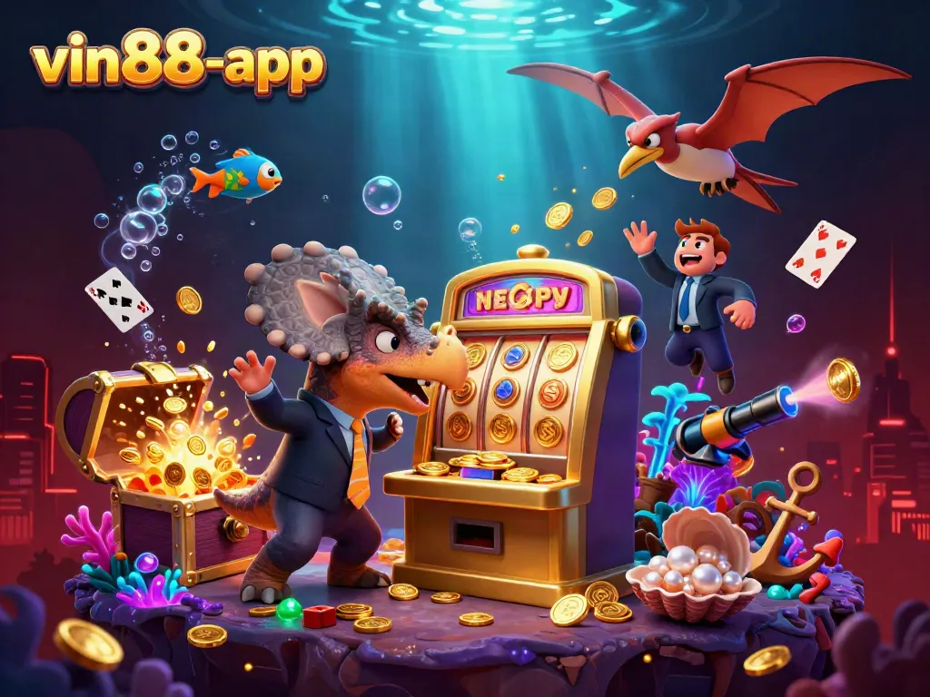 Experience big wins at vin88-app with a jackpot reward scene featuring dynamic casino elements.