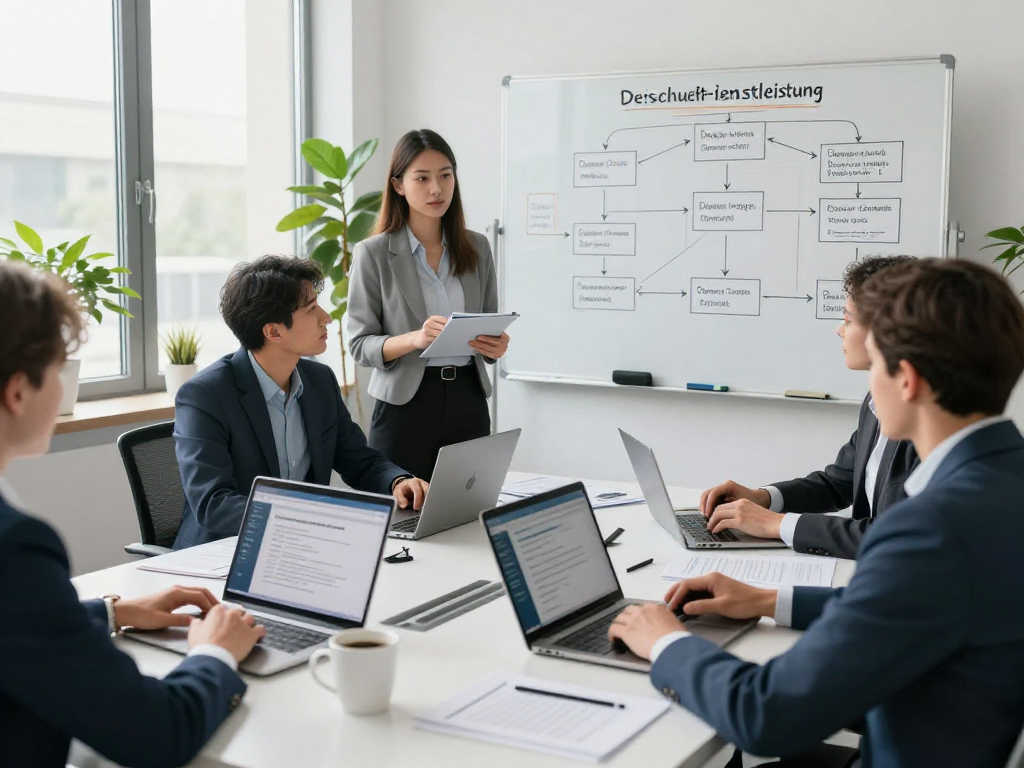 Professional team discussing Datenschutz Dienstleistung in a modern office setting, showcasing collaboration and data protection strategies.