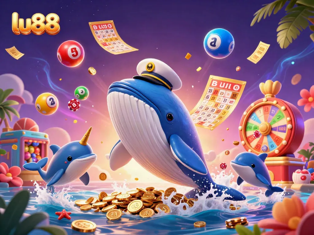 Experience thrilling gaming adventures with LU88 in this vibrant 3D casino scene featuring dynamic characters and elements.